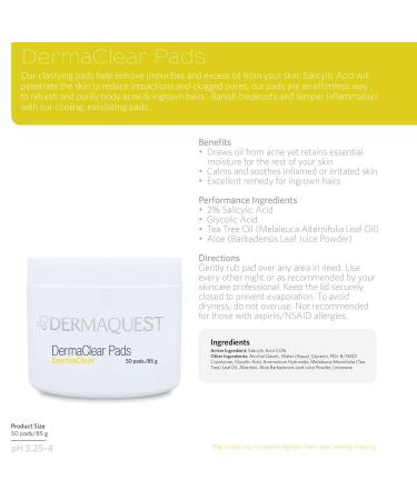 DermaQuest DermaClear Pads - Salicylic Acid Acne Treatment for Adults & Teens - 50 Acne Wipes for Face, Neck, Chest & Back - Buy Online on GoSupps.com