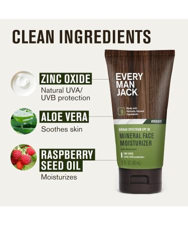 Every Man Jack Men's Mineral Face Lotion w/Broad Spectrum SPF 30 Sunscreen w/Zinc Oxide - Dermatologist Tested UVA/UVB Protection - Daily Moisturizer to Protect & Relieve Dry Skin - 2 Fl Oz (2 Pack) - Buy Online on GoSupps.com