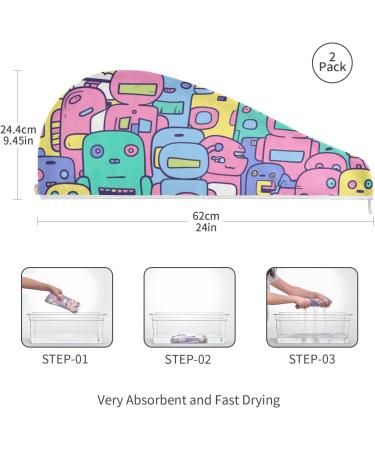 Abstract Colorful Robots Hair Towel 2 Pack | Super Absorbent Quick Dry Hair Turbans for Women & Girls - Buy Online on GoSupps.com
