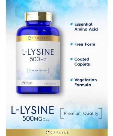 Carlyle L-Lysine 500 mg - 250 Vegetarian Caplet Capsules | Non-GMO Amino Acid Supplement Gluten Free - International Shipping Available - Buy Online on GoSupps.com