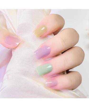 Semi Cured Gel Nail Polish Strips 20Pcs French Colorful Gel Nail Stickers Long Lasting Semi Cured Gel Nail Wraps Work with Any Nail Lamps Easy to Apply & Remove for Salon-Quality Manicure Pastel Sweets