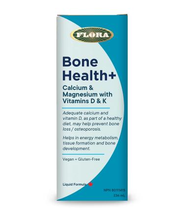 Flora Health Bone Health+ + 2.5:1 Ratio of Calcium to Magnesium D3 & K2 Liquid Supplement 236 mL Liquid Glass Bottle