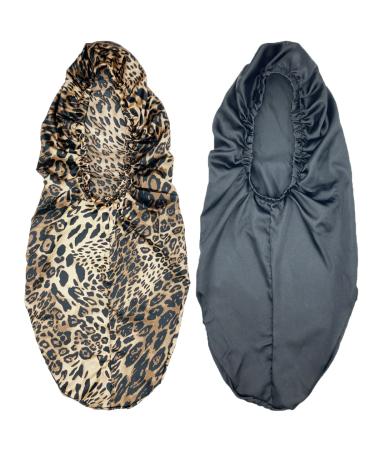 2 Pcs Satin Hair Bonnets for Women - Black Leopard Soft Elastic Sleeping Caps for Braids - Buy Online on GoSupps.com