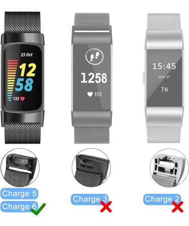 Buy Omee Metal Bracelets for Fitbit Charge 5/6 - Stylish Magnetic Loop Replacement - Black & Silver Fits 6.1-10.0 (155-255mm) - Buy Online on GoSupps.com