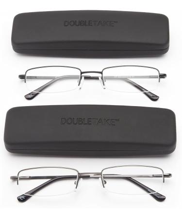 DOUBLETAKE Reading Glasses 1.75x - 2 Pairs with Compact Case | Semi Rimless Readers - Buy Online on GoSupps.com