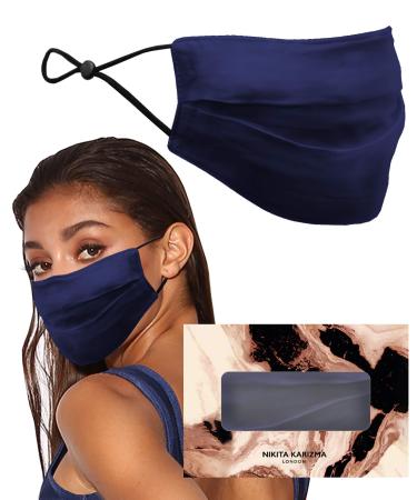KARIZMA Beverly Hills Silk Face Mask. Navy Fashionable Designer Face Mask for Women. Washable Fabric Face Mask Reusable Facemask. 19 Momme Mulberry Silk Mask - Luxury Fashion Masks for Women