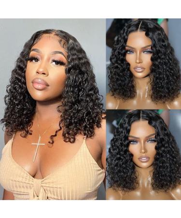Luxangeles Bob Wig Human Hair for Black Women Glueless Wigs Human Hair Pre Plucked with Baby Hair Curly Bob 13x4 Lace Frontal Wigs Brazilian Virgin Human Hair Wigs Natural Black 150% Density 12 Inch black color 12 Inch