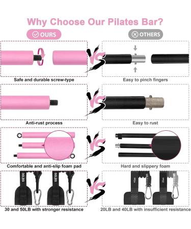 Pilates Bar Kit with Adjustable Resistance Bands | Portable 3-Section Pilates Stick Bar for Full Body Workout | Ideal for Home, Gym, Office, Travel | Pink - Buy Online on GoSupps.com