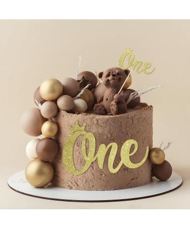 One Birthday Big Cake Topper + 6pcs One small Glitter Paper Gold Cake Picks for 1st Birthday Party Baby Shower Decorations Supplies for Birthday Cake - Buy Online on GoSupps.com