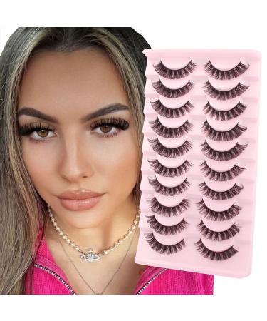 Parriparri Eyelashes Russian Strip Lashes 10 Pairs Curly False Lashes D Curl Volume Strip Lashes Natural Fluffy Thick Fake Lashes Russian-23