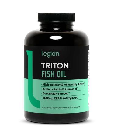 LEGION Triton Fish Oil Capsules - Triple Strength Omega 3 Essential Fatty Acids with Vitamin E & Lemon Oil for Maximum Absorption Freshness & Purity - 2400mg EPA & DHA Per Serving 30 Svgs