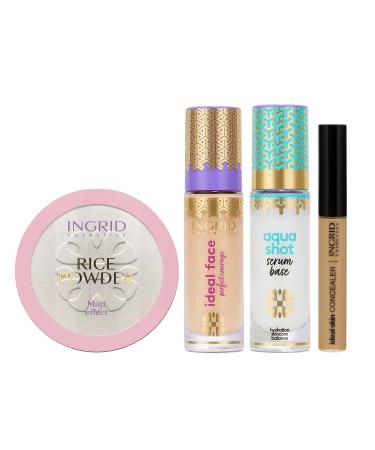 Ingrid Cosmetics Ideal MakeUp Foundation 16 – Make-Up Kit Long-Lasting Foundation, Rice Powder, Moisturizing Base and Concealer Concealer – Full Coverage Foundation