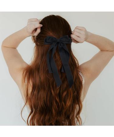 2 PCS Bow Hair Clips Hair Bows for Women Girls - Big Bowknot Hairpin French Hair Clips with Silky Satin Ribbon Solid Color Hair Barrettes (Black+White) - Buy Online on GoSupps.com