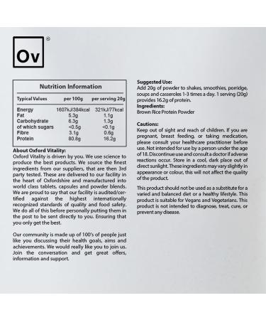 Brown Rice Protein Powder 500g | Vegan | Premium Protein | Muscle Gain and Maintenance | Oxford Vitality - Buy Online on GoSupps.com