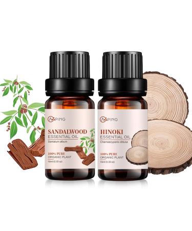 Sandalwood & Hinoki Essential Oils - 100% Pure Organic Natural Plant Oils for Diffuser Aroma Spa Massage Yoga Perfume 2x10ML