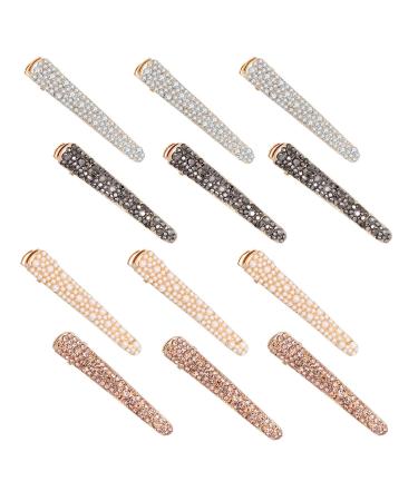 MIAO JIN 12 Pcs Rhinestone Pearls Alligator Hair Clips Duckbill Hairpins for Women's and Girls Hair Accessories