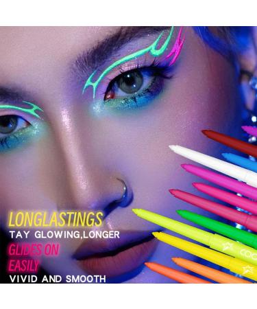 Colored Eye Liner Liquid | 12 Colors High-Precision Pen Tip Liquid Liner Waterproof UV Fluorescent Eyeliners - Highly Pigmented Long-Lasting Eye Makeup Kit Neon Glow Supplies - Buy Online on GoSupps.com