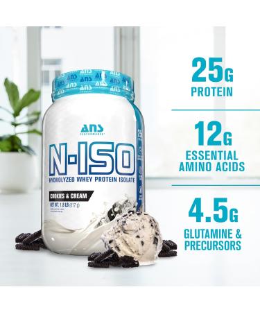 ANS N-ISO HYDRO WHEY Protein ISOLATE Performance 100% Pure + BCAAs - 25g of Protein - Cookies & Cream - 1.8 lb - Buy Online on GoSupps.com