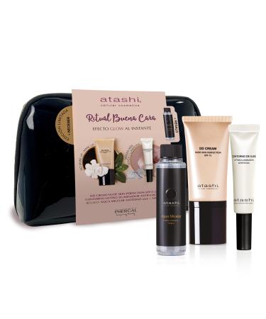 Atashi | Buena Cara Ritual | DD Cream Antiedad + Contorno de Ojos Lifting Iluminador + Agua Micelar | Efecto Glow | Treatment with Color | Reduce Bolsas y Ojeras | Desmaquilla Rostro, Eyes and Lips