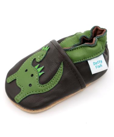 Dotty Fish Soft Leather Baby Shoes for Boys. Toddler Shoes. Non Slip. Animal Designs for Boys and Girls. 0-6 Months - 4-5 Years 2-3 Years Green Dinosaur