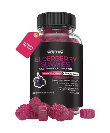 ORPHIC NUTRITION Elderberry Zinc & Vitamin C Gummies - Immune System Support* - 60 Gummies - Premium Antioxidant Vitamin C Formula for Men  Women and Kids* - Made with Vitamin C - 100MG of Elderberry