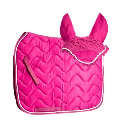 Equitack Numnah General Saddle Pads | Horse Fly Veil Horse Bonnet | Mask For Horses Ear Bonnets for Horses Fly Veil Set | Horse Accessories - Raspberry (Cob/Full) Cob/Full Raspberry