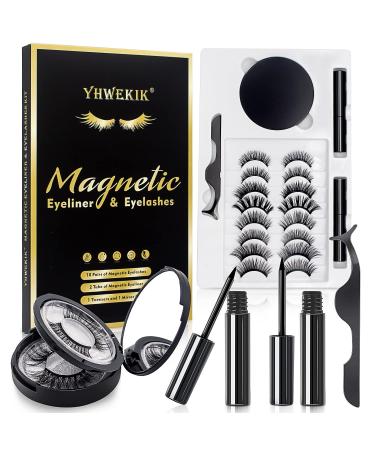 Magnetic Eyelashes with Eyeliner Kit 3D Magnetic Eyelashes Set with 10 Pairs of Reusable False Eyelashes Natural Look Magnetic Eyelashes Tweezers and Eyeliner