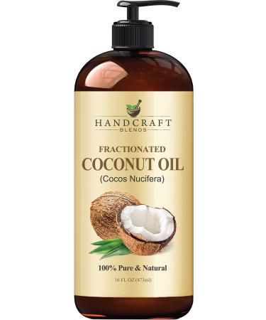 Handcraft Fractionated Coconut Oil - 100% Pure & Natural Premium Grade Coconut Carrier Oil for Essential Oils, Massage Oil, Moisturizing Hair Oil & Body Oil - 16 fl. Oz Coconut 16 Fl Oz (Pack of 1)