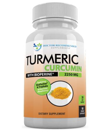 Turmeric Curcumin - 2250mg/d - 90 Veggie Capsules - 95% Curcuminoids with Black Pepper Extract (Bioperine) - 100% Organic - Most Powerful Turmeric Supplement with Triphala 90 Count (Pack of 1)