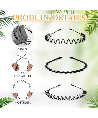 Willight 3-Piece Metal Hair Bands - Zigzag Wave Headbands for Men & Women | Non-Slip Black Spring Hair Ties for Sports & Yoga - Buy Online on GoSupps.com