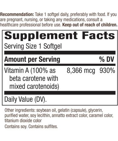 Nature's Way Beta Carotene 8336 mcg - 100 Softgels | Antioxidant Supplement for Healthy Vision & Skin - Buy Online on GoSupps.com