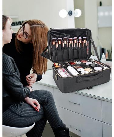 Relavel Extra Large Makeup Bag - Professional Artist Kit Train Case with Shoulder Straps, Dividers, and Waterproof Leather - Black - Buy Online on GoSupps.com