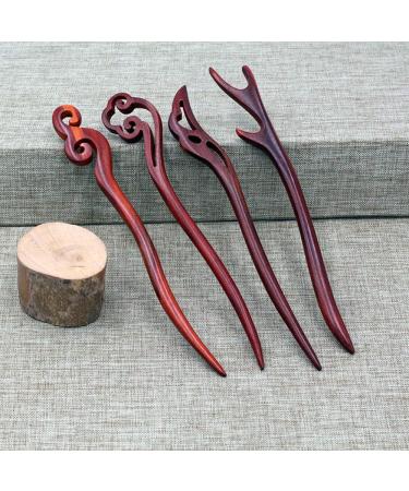 Vintage Chinese Hairpins - 6 Wooden Hair Clips Stylish Hair Sticks for Women & Girls - Red - Buy Online on GoSupps.com