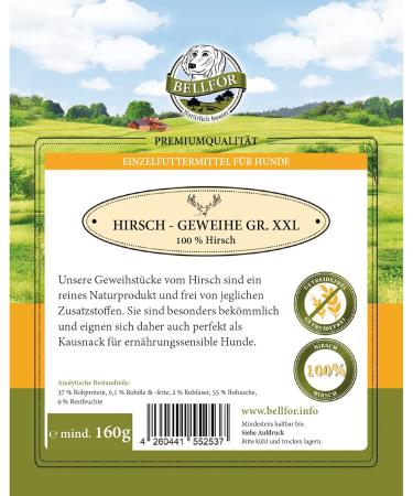 Bellfor Deer Antlers for Dogs XXL - 160 g. Natural treat for dogs grain and gluten free ideal for dental health and providing a high-quality source of protein. - Buy Online on GoSupps.com