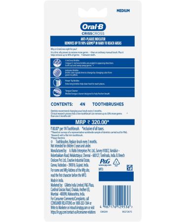 Oral B Criss Cross Family Pack of 4 Medium Toothbrushes Multi-Colour Manual Adult Toothbrushes Buy Online International Shipping Available - Buy Online on GoSupps.com