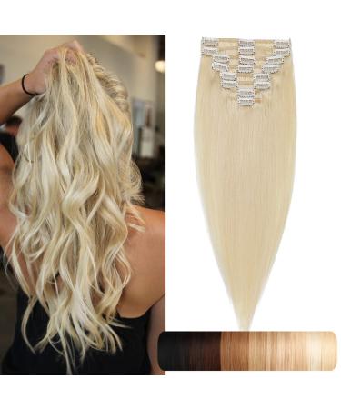 SEGO clip in extensions real hair 8 Tressen hair extension hair part remy human hair heat-resistant smooth platinum blond#60 18 "(45cm) -80 g
