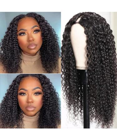 Ainmeys 16 Inch Curly V Part Wigs Brazilian Kinky Curly Human Hair Wigs for Black Women V Shape Wigs No Leave Out Lace Front Wigs Deep curly Upgrade U Part Wigs Glueless Full Head Clip In Half Wigs 150% Density(16inch  v...