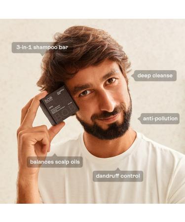 Detox Solid Shampoo Bar for Men | 3-in-1 Hair Beard & Body Wash | Flaky Scalp Dandruff Control | Natural Vegan | Plastic Free | Waterless Zero Waste - 2.8oz - Buy Online on GoSupps.com