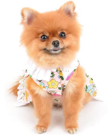 SMALLLEE_LUCKY_STORE Girl Pet Clothes Cute Lace Floral Dog Dress with Bow for Small Dogs Cats Puppy Princess Costume Yorkie Chihuahua Summer Apparel Pink XS XS pink - Buy Online on GoSupps.com