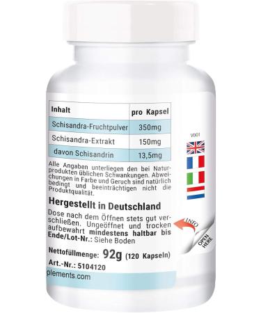 ViVe Supplements Schisandra Extract 500mg 120 Capsules Schisandra Chinensis Wu Wei Zi 9 Schisandrine HIGH DOSE VEGAN Made in Germany - Buy Online on GoSupps.com