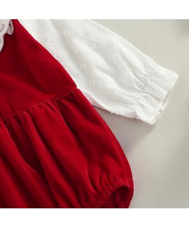 Newborn Baby Christmas Romper Set 0-6 Months | Knitted Long Sleeve Bodysuit with Lace Jumpsuit and Crawling Pants | Infant Xmas Outfit in Wine Red - Buy Online on GoSupps.com