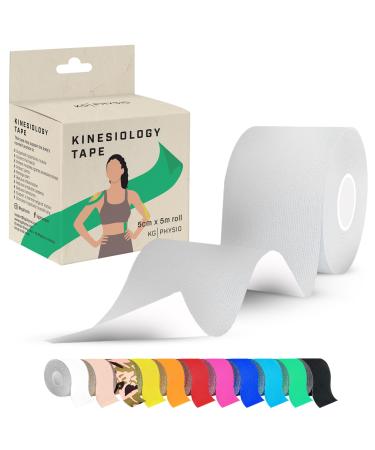 Kinesiology Tape 5m Roll - Sports K Tape for Knee/Muscle Support - Adhesive Uncut Sports & Physio Tape to Improve Blood Circulation Swelling Pain-Relief - White