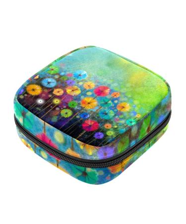 Menstruation pad bag with zipper women's napkin bag tampons collective bags for women and girls (floral watercolor)