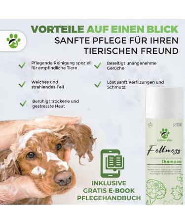 Sensitive Dog Shampoo - 100% Natural Itching Relief & Fur Shine for All Dogs | 250 ml + Free Golden Pets E-Book - Buy Online on GoSupps.com