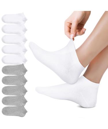 Falechay 10 Pairs Sneaker Socks Women Sports Socks Men Cotton Sneaker Socks Unisex Short Socks 35-38 White*5+Gray*5