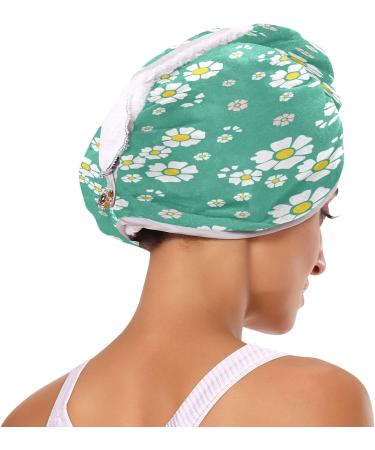 Green Fresh Daisy Dry Hair Cap - 2 Piece Quick Drying Towel Set | Super Absorbent Soft Headband - Buy Online on GoSupps.com