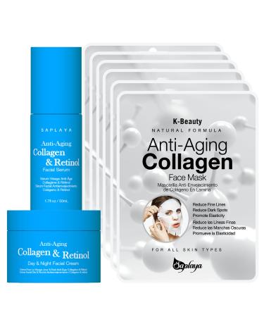 Day & Night Facial Cream Serum Moisturizing For Face Neck and Chest Cream Hydrating Deep Moisturizer Made in South Korea (Anti-Aging Collagen Full Kit)