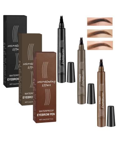 3 PCS Eyebrow Pencil Eyebrow Pen Long Lasting Waterproof Eyebrow Pencil Microblading Eyebrow Pen Eye Brow Pencils for Women Natural Looking Black & Black-gray & Light Brown 3 count (Pack of 1) 03 Black & Black-gray & Light Brown