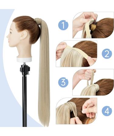 Silk-co Ash Blond/Blond 28 Clip in Ponytail Hair Extension - Heat-Resistant Fiber Straight Pony Tail Wrap Around Hairpiece for Women - Buy Online on GoSupps.com