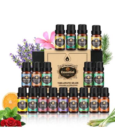 Essential Oils for Diffusers for Home Diffuser Oil 18x10mL Tea Tree Lavender Eucalyptus Lemongrass Rosemary Orange Mint Lemon Bergamot Ylang-Ylang etc.